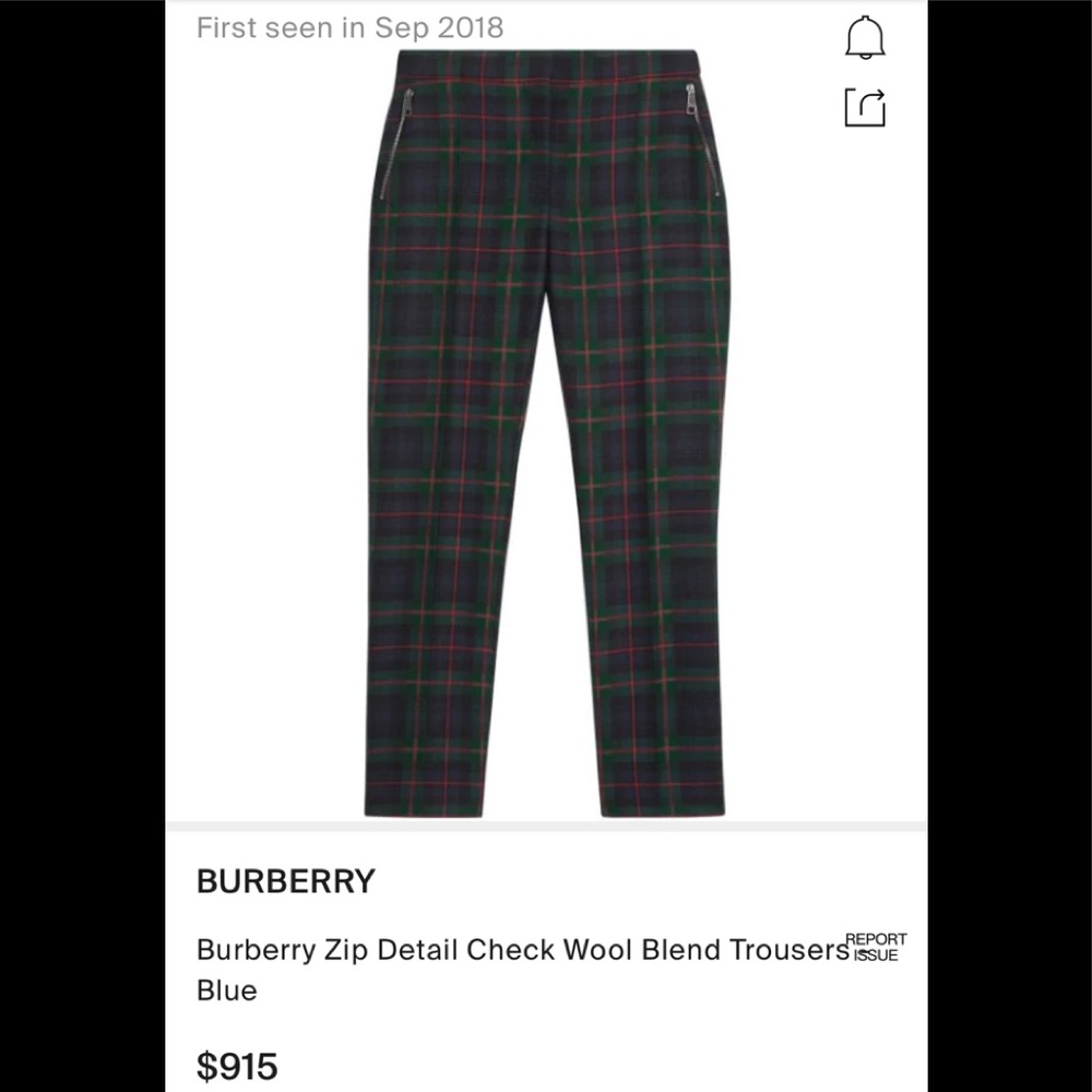Burberry zip blue plaid pants